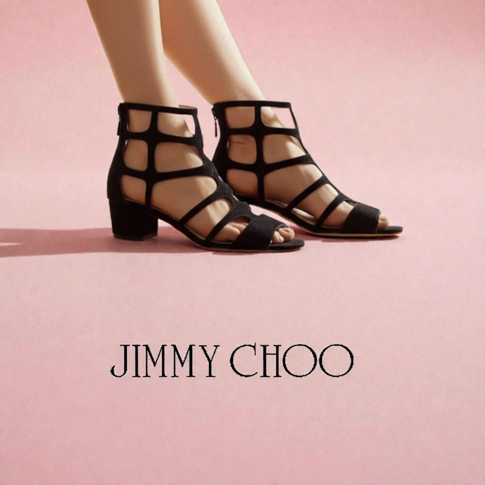 Jimmy Choo Black  Parisian Baddie Suede Ren 35 Gladiator